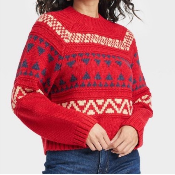 NWT Universal Thread Red Fair-isle Mock-neck Sweater - Picture 1 of 8